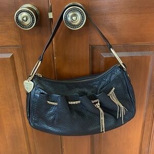 Y2K JUICY COUTURE GOLD CHAIN TRIMMED PEBBLED LEATHER SHOULDER BAG